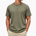 T-shirt uomo L in tessuto a maglia verde oliva - girocollo a maniche corte casual