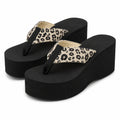 Infradito con zeppa 42/43 in tessuto nero beige con stampa leopardata