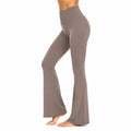 Pantaloni yoga donna M a vita alta in tessuto elasticizzato tortora a gamba svasata