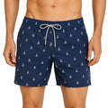 Costume da bagno uomo taglia L in tessuto sintetico blu navy con stampa barche a vela e coulisse