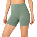 Pantaloncini sportivi donna S in tessuto elasticizzato verde salvia a vita alta