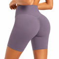Shorts ciclista donna M in tessuto elasticizzato viola a vita alta con arricciatura posteriore