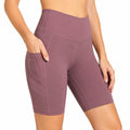 Pantaloncini ciclista donna M in tessuto elasticizzato malva a vita alta con tasca laterale