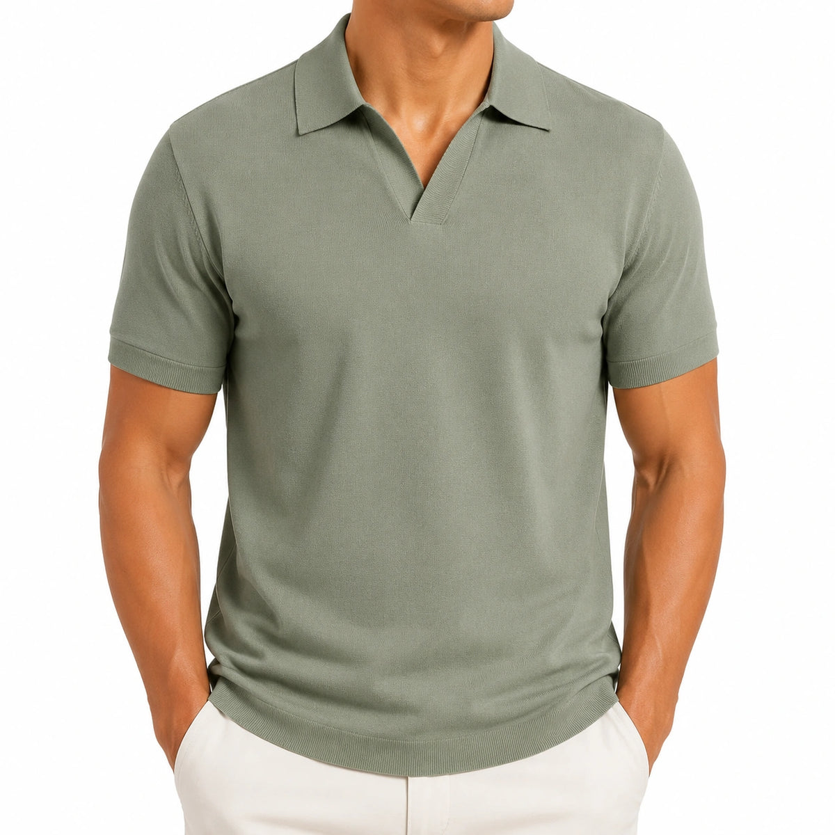 Polo uomo taglia L in tessuto a maglia verde salvia - manica corta stile casual