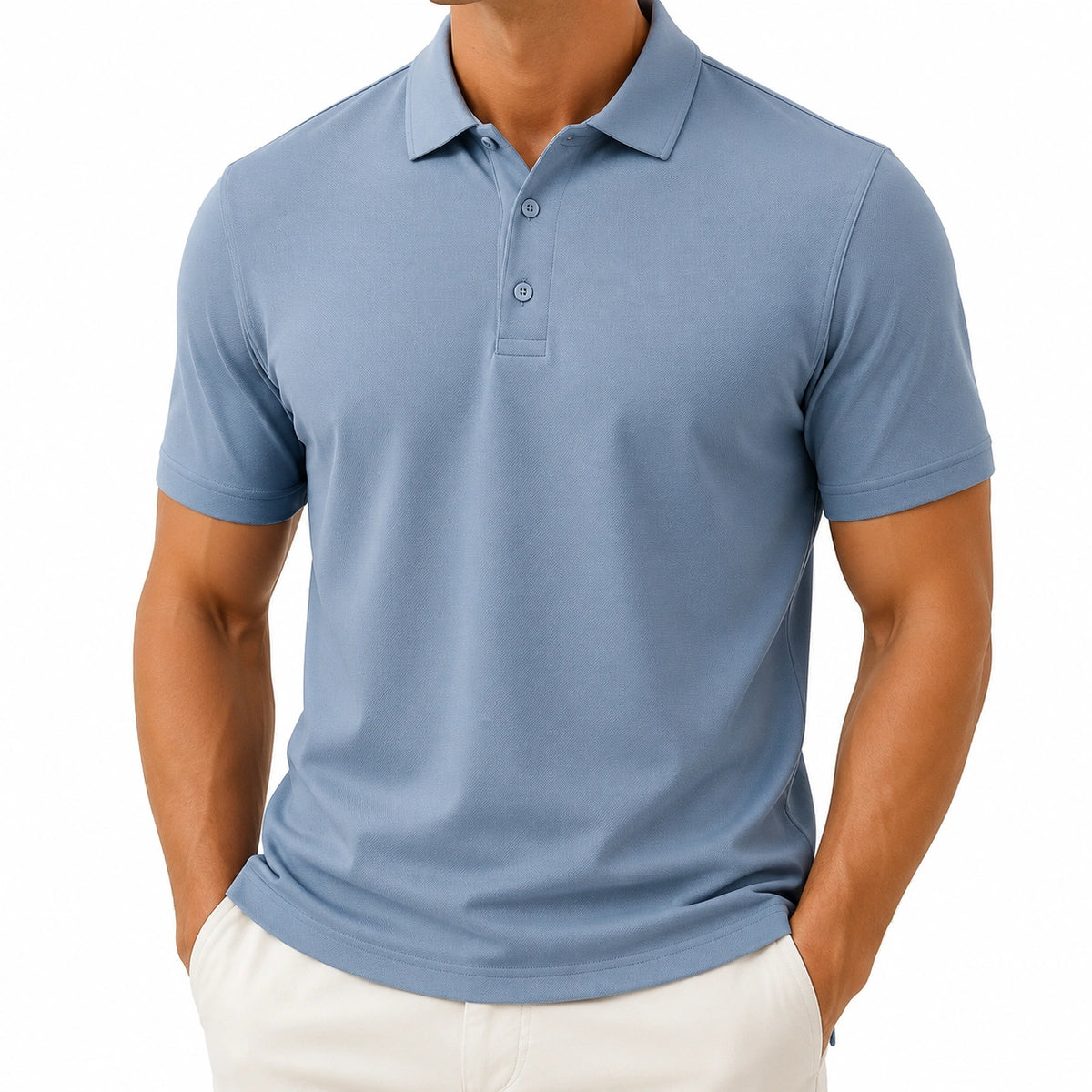 Polo uomo taglia L in tessuto a maglia azzurro a maniche corte