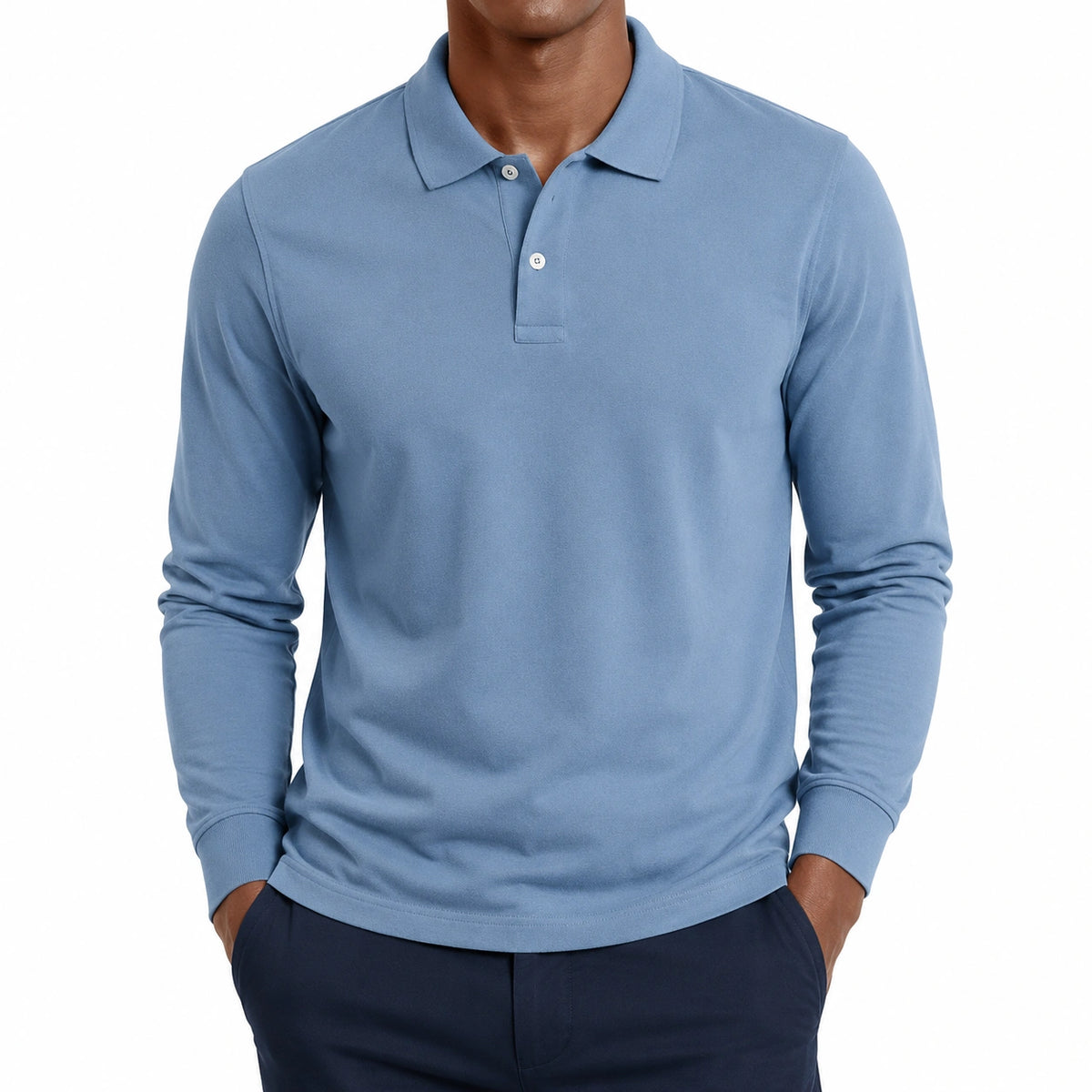 Polo uomo taglia L in tessuto blu a maniche lunghe stile casual