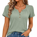 Maglietta donna M verde salvia a maniche corte con bottoni stile casual